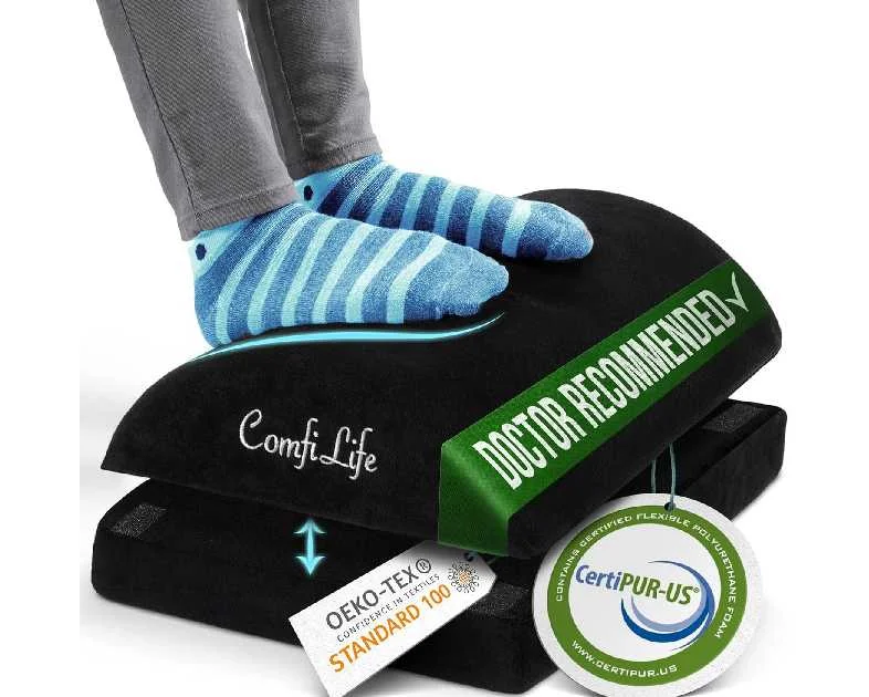 ComfiLife Foot Rest for Under Desk at Work – Adjustable Height Memory Foam Foot Stool for Under Desk, Office Chair & Gaming Chair – Ergonomic Footrest for Back & Hip Pain Relief (Black)