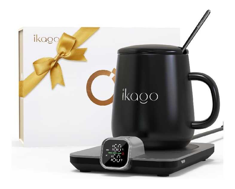 Coffee Mug Warmer Set, Temperature Control Smart Heated Mug for Desk, Electric Coffee Warmer with Auto Shut Off & Real-Time Temp Display, Gifts for Men Women, 15oz, Black