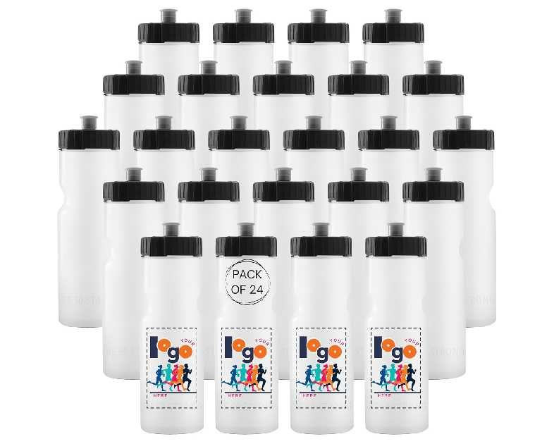 50 Strong Bulk Water Bottles | 24 Pack Sports Bottle | 22 oz. BPA-Free Easy Open with Pull Top Cap | Made in USA | Reusable Plastic Water Bottles for Adults & Kids | Top Rack Dishwasher Safe