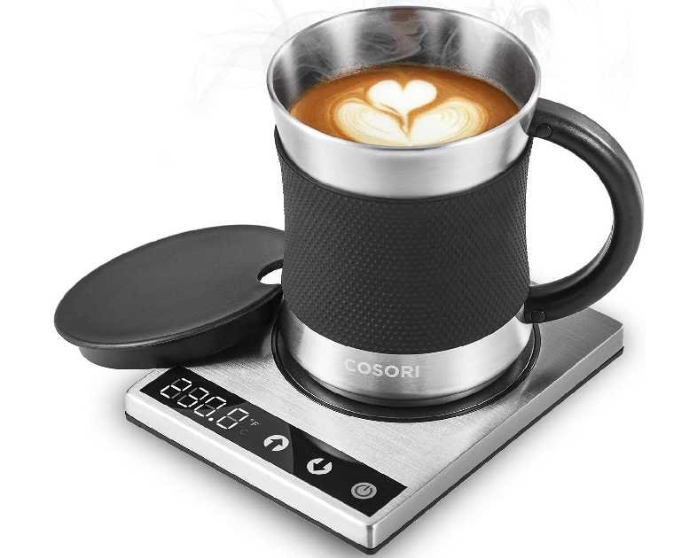 COSORI Coffee Mug Warmer & Mug Set for Desk, Cup Heater, Office & Christmas Gifts, 1°F Precise Temperature Control, Touch Tech & LCD Digital Display (77-194℉), 304 Stainless Steel, Silver/Black