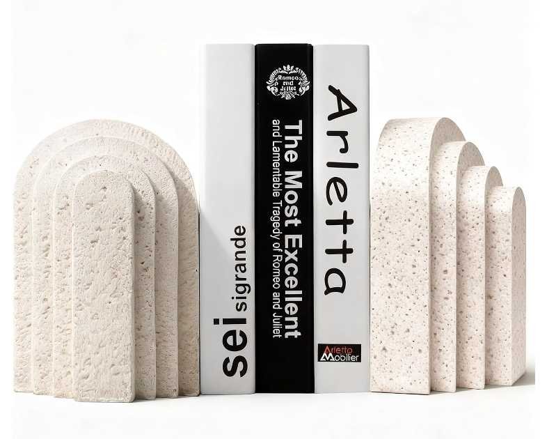 Heavy Duty Book Ends for Shelves, Decorative Book Stopper for Shelves, Resin Decor Bookends for Heavy Books, Modern Home Decor Aesthetic Bookend Aesthetically Pleasing Layered Arch Design, Set of 2