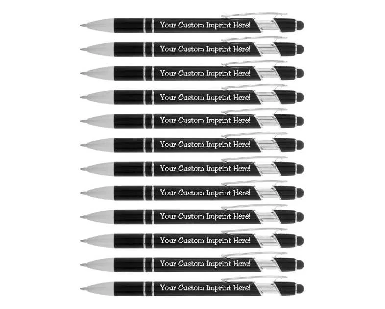 ExpressDesigns™ - Personalized Pens with Stylus - The Legacy - Custom Metallic Printed Name Pens - Black Ink - Imprinted with Logo or Message - Great Gift Ideas - Customizable -12 pcs/pack (Black)