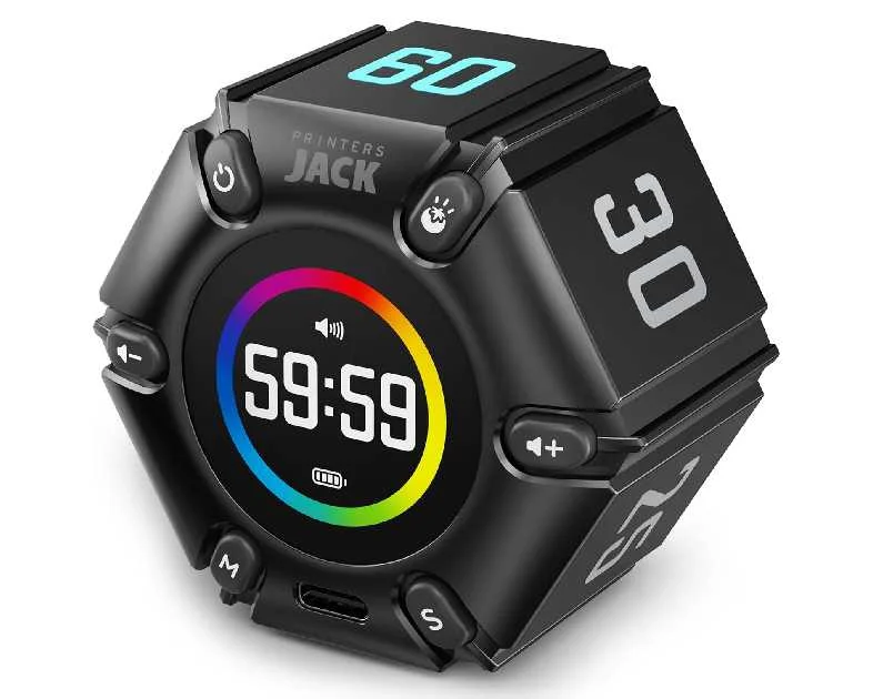 Jack Pomodoro Timer - Productivity Cube, Visual Focus Timer, Mute & Vibration & Adjustable Sound Alert, for Office, ADHD, Study, Work, 3/5/10/25/30/60min & Custom Countdown - Black