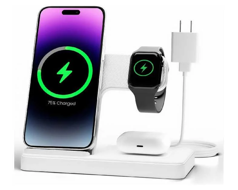 Wireless Charger Charging Station: 3 in 1 Charger Stand Multiple Devices for Apple - iPhone 17 16e 16 15 14 Pro Max 13 12 11 - Watch 10 9 8 7 6 5 4 3 2 SE and Ultra Series - Airpods 4 3 Pro, White