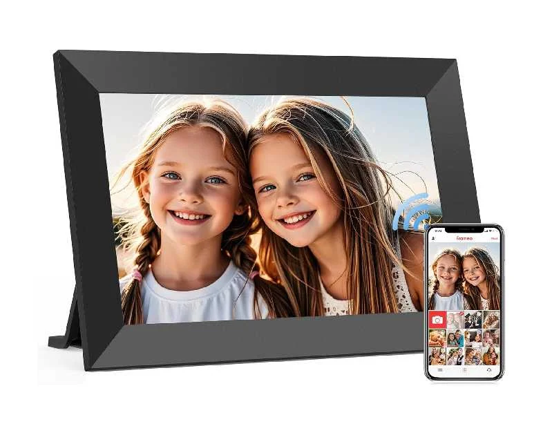 Frameo 10.1 Inch WiFi Digital Picture Frame, Smart Cloud Electronic Photo Frame with HD IPS Touch Screen Slideshow 32GB Memory Auto-Rotate Wall Mount, Share Photos/Videos from Phone by Frameo App