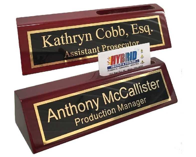 Name Plate for Desk | Desk Name Plate Personalized Plaque with Business Card Holder Engraved in USA
