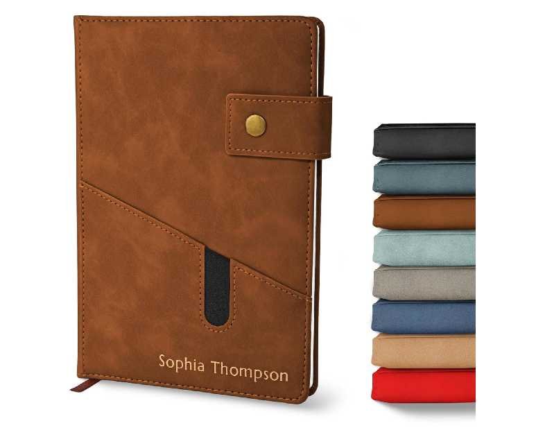 Promot Personalized Notebook - A5 Lined Leather Bound Journal for Writing Women Men - Hardcover Executive Notebook, Daily Journal, Travel Diary, Gift Idea, Custom Embossed Text with Gold Metallic Foil