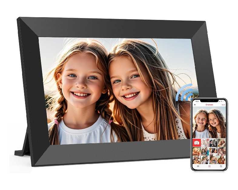 Frameo 10.1 Inch WiFi Digital Picture Frame, Smart Cloud Electronic Photo Frame with HD IPS Touch Screen Slideshow 32GB Memory Auto-Rotate Wall Mount, Share Photos/Videos from Phone by Frameo App
