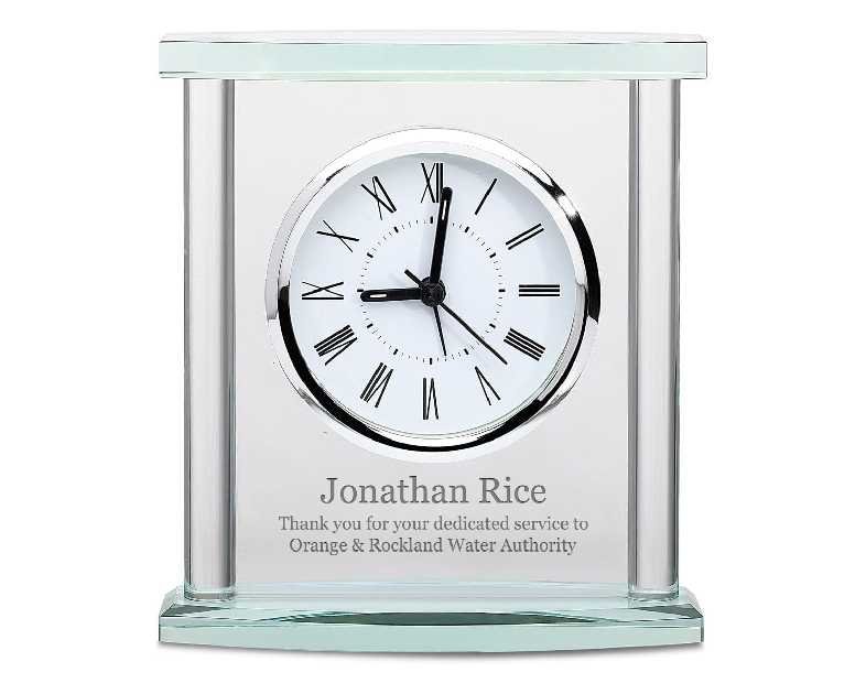 Executive Gift Shoppe | Personalized Glass Table Clock with Silver Finish Accents and Custom Engraving