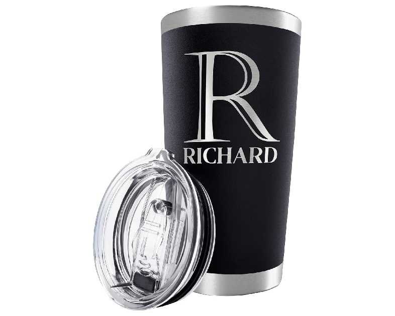 Be Burgundy Personalized Tumbler with Engraved Name - 12 Designs, 20 Oz Coffee Tumbler with Slider Lid, Black - Double Wall Insulated, Personalized Gifts for Him