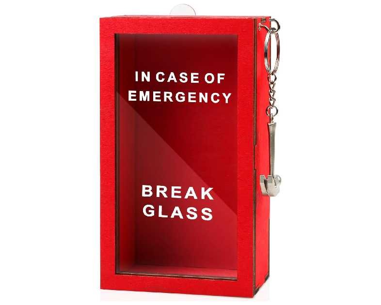 Funny Gift Emergency Box - Create Self Defined Idea Jar w/Hammer, Break in Case of Emergency Box - Desk Decor - Personalized Gag Gift for Friends Coworkers