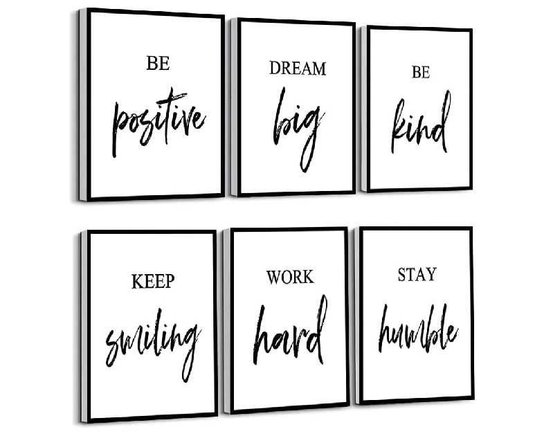 Inspirational Wall Art, Framed Motivational Canvas Wall Art Positive Quote for Living Room Bedroom Office, Stretched Ready to Hang (Set of 6, 8X10in, Framed)