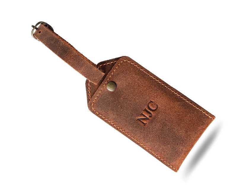 PEGAI Personalized Leather Luggage Tags for Suitcases | Handmade Travel Essentials Luggage Tag- Secure With Snap Closure and Easy Attachment to Suitcase, Travel Backpack, Handbag | Bond (Mahogany)