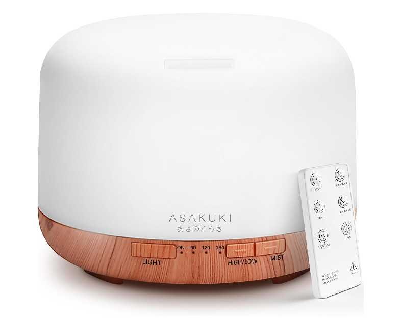 ASAKUKI Essential Oil Diffuser 500ml, Ultrasonic Aromatherapy Humidifier with Remote Control, 7 LED Colors, Timer & Auto-Off, Large Room Diffuser