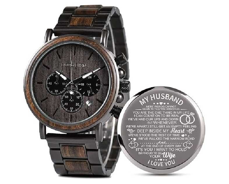 2win Engraved Wooden Watch for Boyfriend My Man Fiancé Husband Customized Personalized Wood Watches for Men Birthday Anniversary Personalized Watch