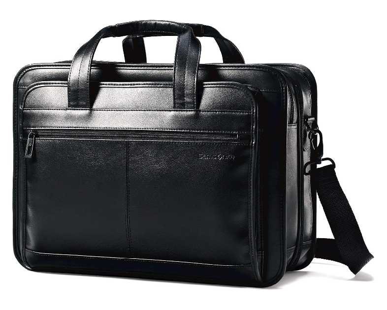 Samsonite Leather Expandable Briefcase, Black, One Size