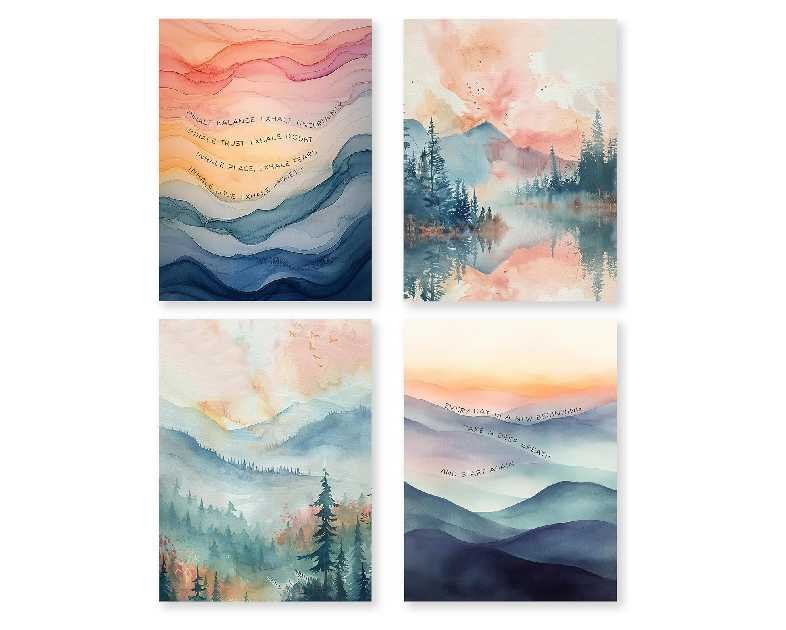 Inhale Exhale Mental Health Wall Art Prints Set of 4, Therapy Office Decor, Watercolor Abstract Prints for Wall Decor, Calming Breathe Poster for Therapy Counselling Room 12”x16” Unframed