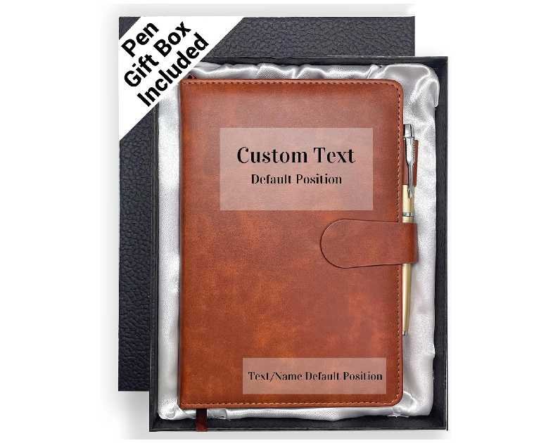 Personalized Notebook with Pen and Gift Box, Custom Text Leather Journal, Gifts for Women Men, Engraved Journals To Write In, Birthday, Best Friend, Mom, Sister, Corporate, Business Gift (Text-Brown)