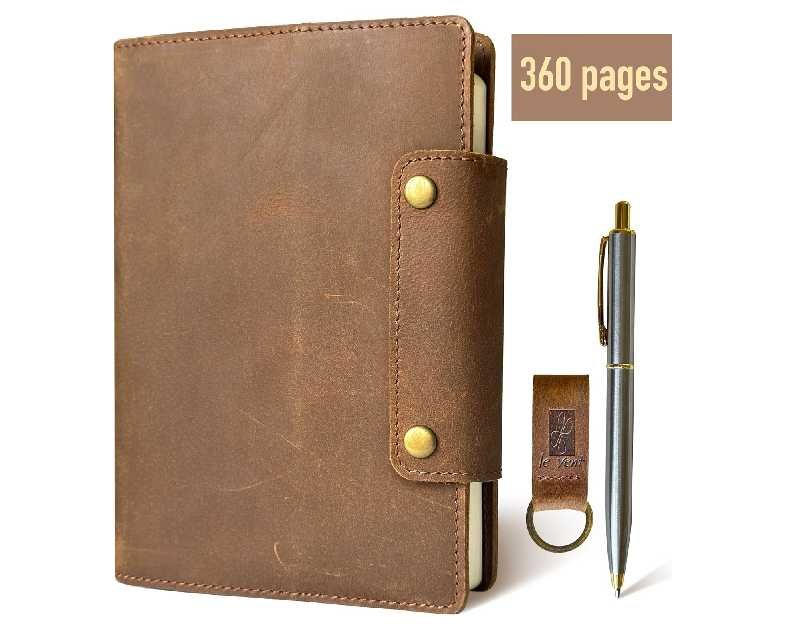 Albero A5 Genuine Leather Journal Refillable – 5x8 Notebook Cover – 360 Lined Pages (100gsm) – Writing Diary Organizer - Vintage Brown Handmade Note Book for Men & Women