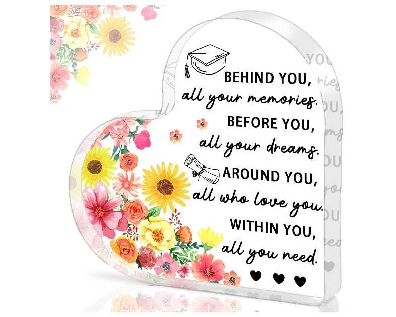 Graduation Gifts for Her, Him, 2025 Graduation Decorations - Engraved Acrylic Heart Plaque Graduate Gifts 4.7 × 4.7 × 0.6 inch, High School, Masters Degree, College Graduate Gift for Women, Men