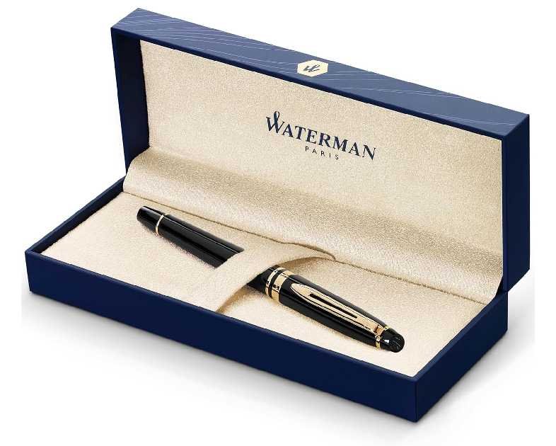 Waterman Expert Fountain Pen Gloss Black with 23k Gold Trim Fine Nib Gift Box