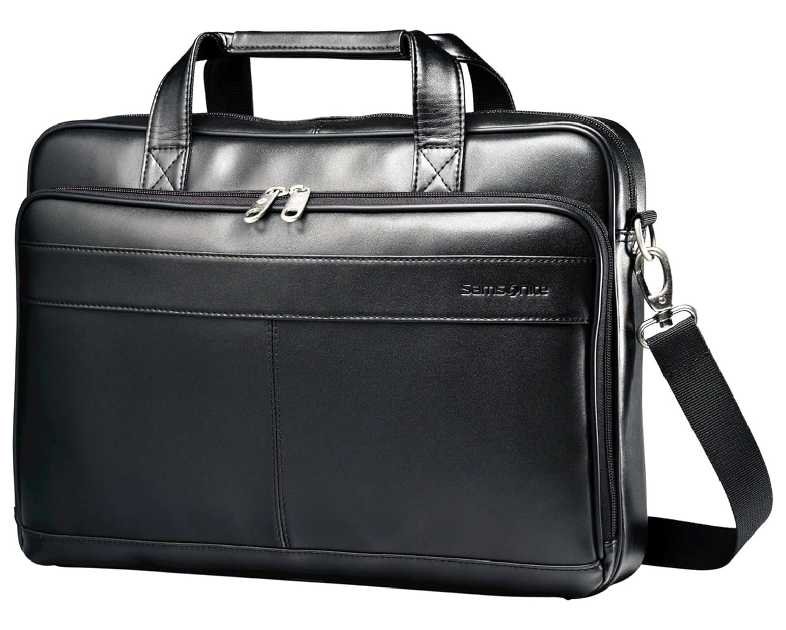 Samsonite Leather Slim Briefcase, Black, 16 Inch
