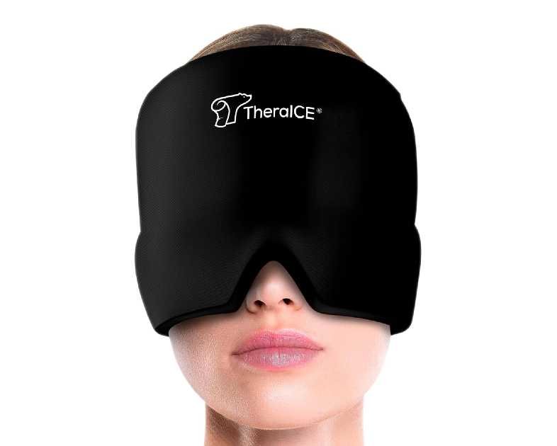 TheraICE Migraine Relief Cap, Soothing Headache Hat Ice Pack Mask, Face Cold Compress Cooling Gel Head Wrap Products for Tension, Stress & Hangover
