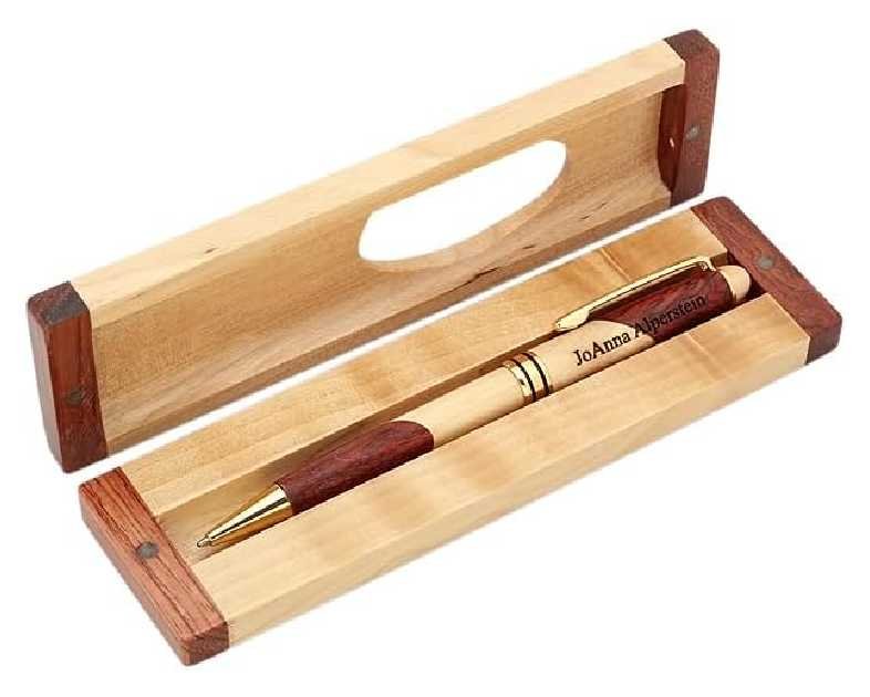 Executive Gift Shoppe | Personalized Custom Wood Pen Set with Maple and Rosewood Finish Box