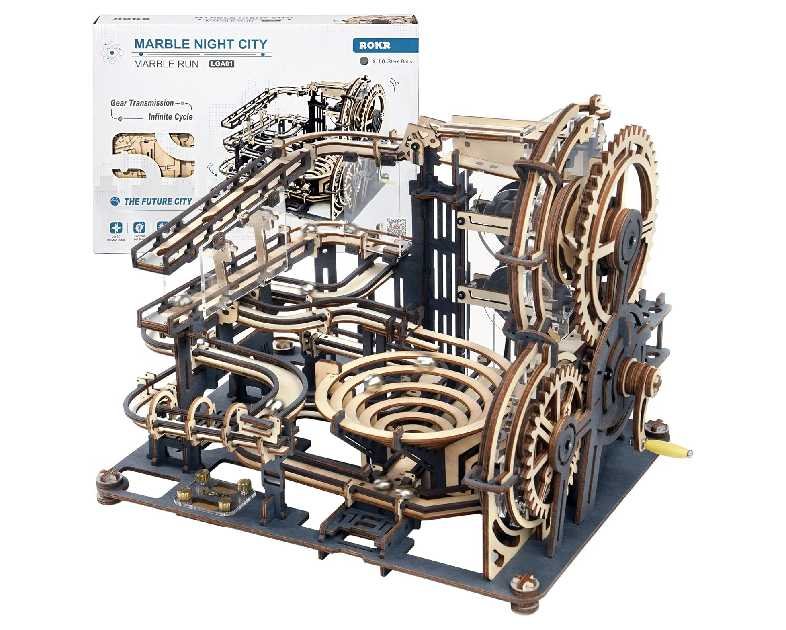 ROKR 3D Wooden Puzzles for Adults Marble Run Model Building Kit(LGA01 Marble Night City)
