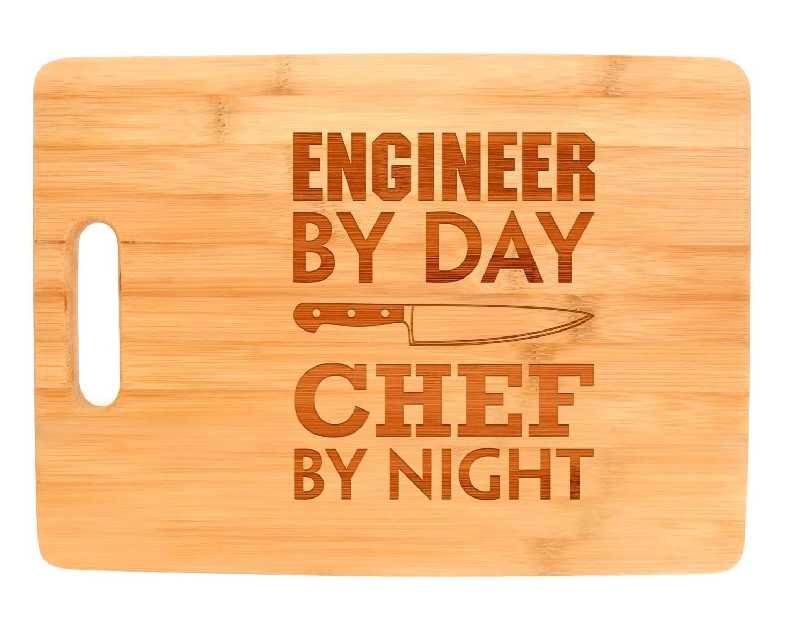 Engineering Gift Engineer By Day Chef By Night STEM Math Decorative Rectangle Shaped Wood Cutting Board