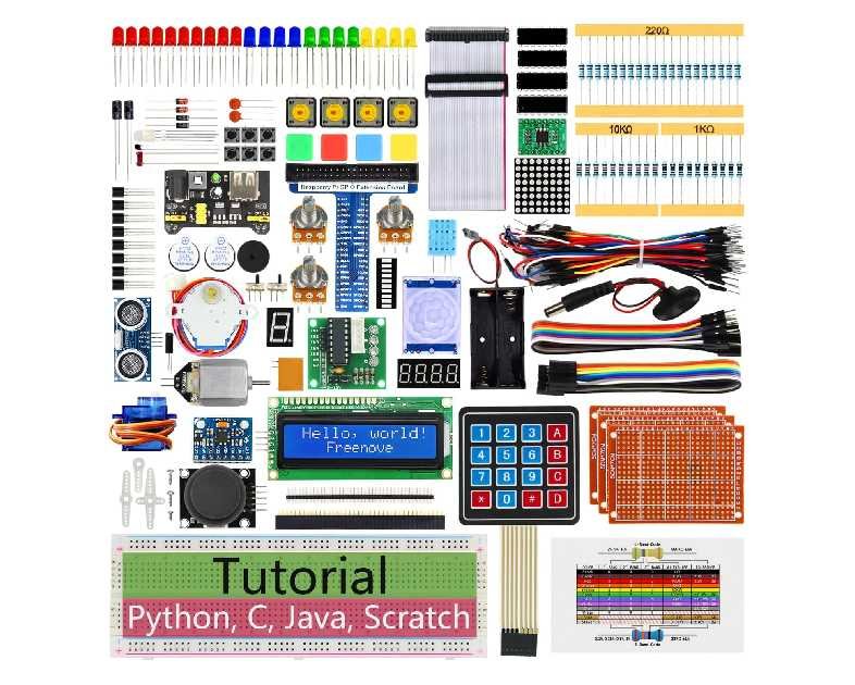 Freenove Ultimate Starter Kit for Raspberry Pi 5 4 B 3 B+ 400 Zero 2 W, 962-Page Detailed Tutorial, Python C Java Scratch Processing Code, 223 Items, 128 Projects (Raspberry Pi NOT Included)