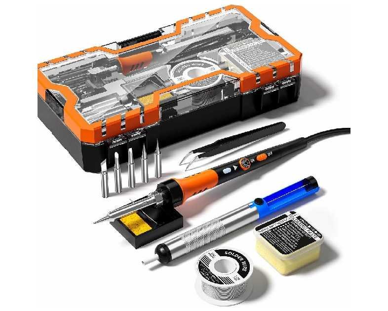 Soldering Iron Premium Kit, 60W Soldering Gun with Ceramic Heater, 12-in-1 Soldering Tool, Adjustable Temperature 200 to 450°C, Includes Soldering Iron Tip, Solder Wire, Pump and Paste