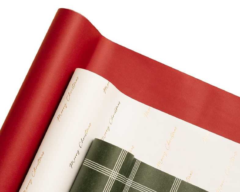 Merry Market Christmas Wrapping Paper Rolls, Premium Matte Gift Wrap, 30” x 168” Large Roll, Gold-Foil Plaid Design, Holiday Gift Wrapping