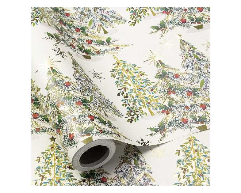 RUSEPEA Luxury Christmas Tree Wrapping Paper Roll, Mini Roll, Elegant Gold Foil Xmas Tree Gift Wrap Paper for Holiday Gifts, Party, DIY Crafts (17in x 16.4ft)