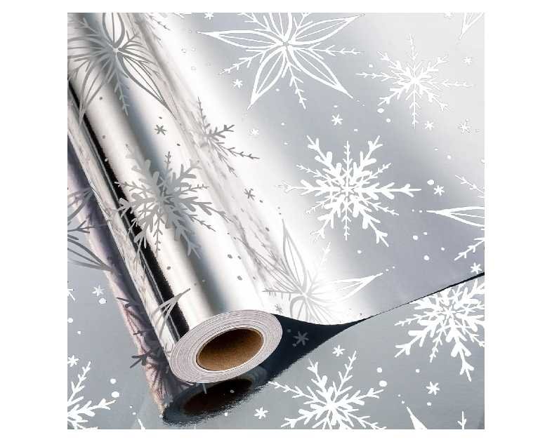 MAYPLUSS Christmas Gift Wrapping Paper Jumbo Roll - 30Inch X 100Feet - Luxurious Metallic Silver Snowflake Elegant Frozen Winter Gift Wrap for Christmas Holiday Scrapbook Paper, Festive Decoration