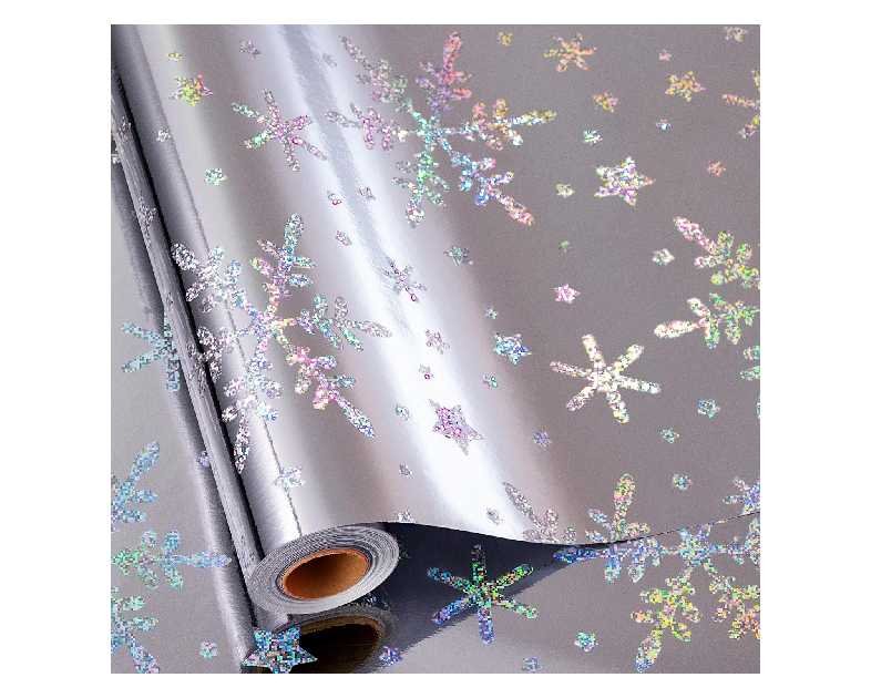 MAYPLUSS Christmas Wrapping Paper Roll - 17 Inch X 33 Feet - Luxury Holographic Silver Sparkle Snowflake Elegant Frozen Winter Gift Wrap for Christmas Holiday Scrapbook Paper, Festive Decoration