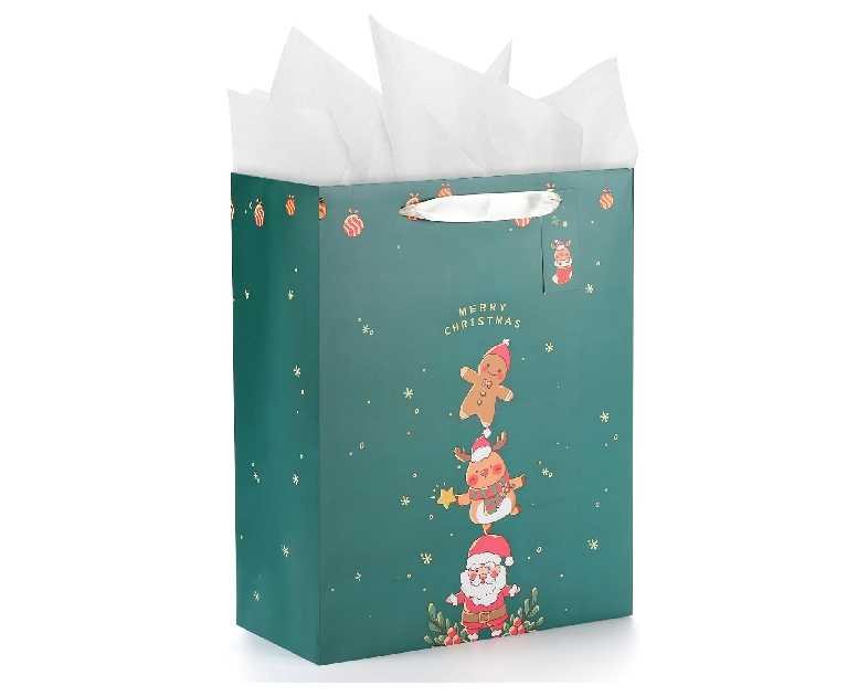 Sawnfay Large Christmas Gift Bag with Tissue Paper - 13" Large Christmas Bag for Gifts - 10" x 5" x 13" Gift Bag Christmas for Kids, Adults, Coworkers, Neighbors.
