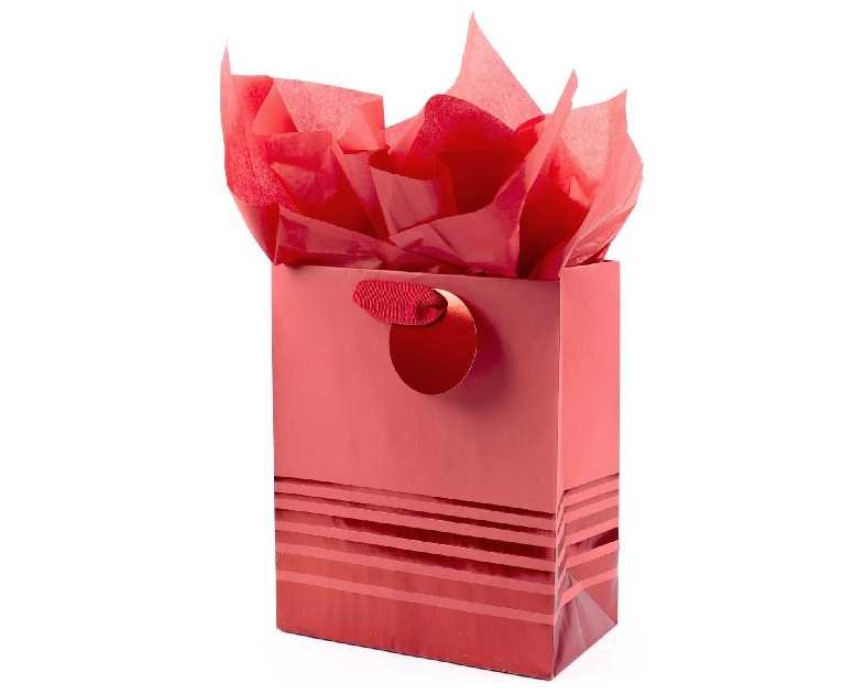 Hallmark 9" Medium Gift Bag with Tissue Paper (Red Foil Stripes) for Christmas, Birthdays, Father's Day, Graduations, Valentines Day, Sweetest Day