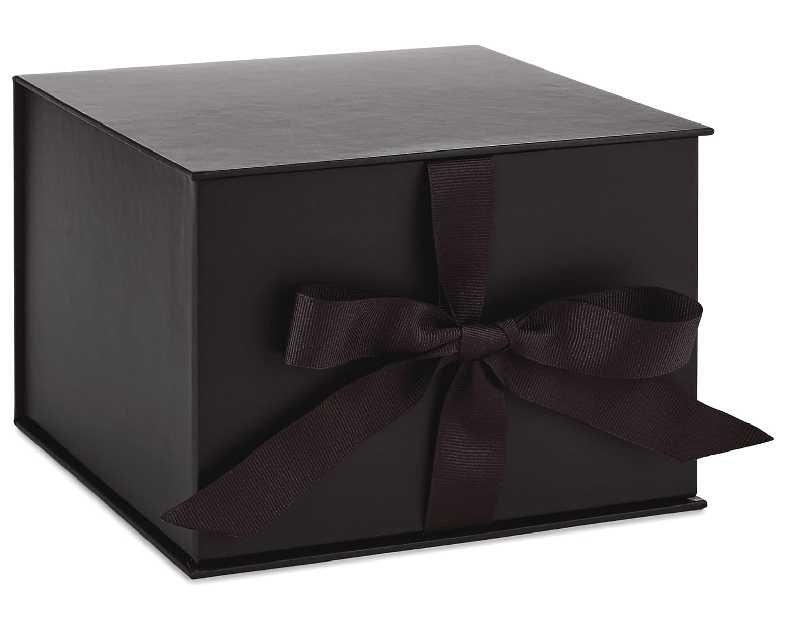Hallmark Medium Gift Box with Lid and Shredded Paper Fill (Black 7 inch Box) for Weddings, Graduations, Birthdays, Father's Day, Groomsmen Gifts, All Occasion