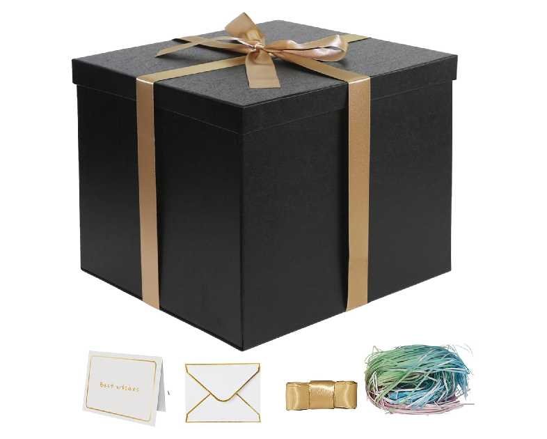 YINUOYOUJIA Large Gift Box 12x12x10 Inches,Black Gift Boxes for Presents,Birthday Box,for Packaging,Valentine's Day,Mother's Day,Christmas,Anniversaries,Family or Business.