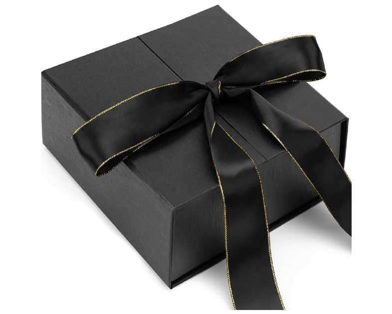 JOHOUSE Black Gift Box, 8x8x3.5 Inches Gift Boxes With Lids For Presents, Magnetic Closure with Ribbon For Weddings, Birthday