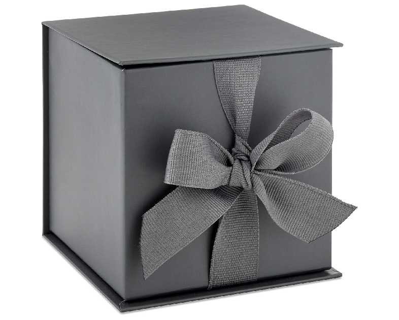 Hallmark Small Gift Box with Bow and Shredded Paper Fill (Gray 4 inch Gift Box) for Weddings, Graduations, Birthdays, Father's Day, Groomsmen Gifts, All Occasion