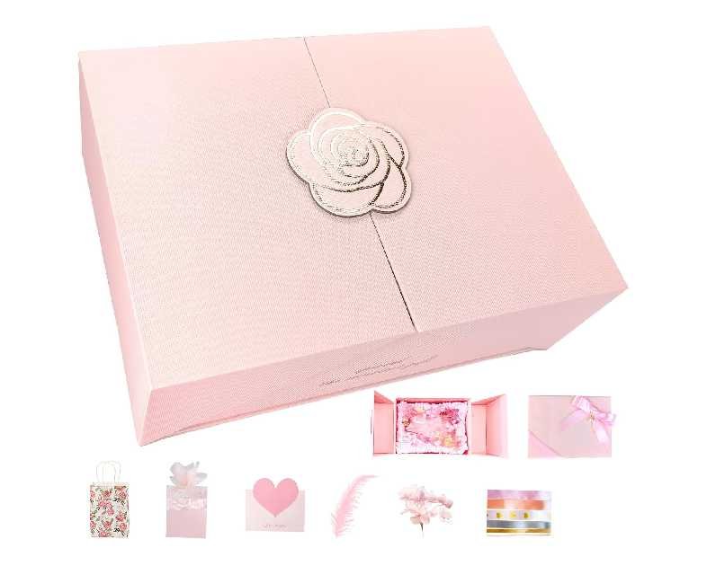 Elegant Small Pink Gift Box for Women with Lid & Accessories - Reusable Magnetic Closure Gift Box for Birthday,Wedding & Bridesmaid Proposal-Romantic Gift Presentation Set for Mother's Day & Valentine's Day