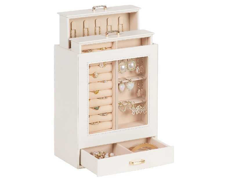 Homde Jewelry Organizer Girls Women Jewelry Box for Necklaces Rings Earrings Christmas Gift Bracelets Storage Case (White + Gold)