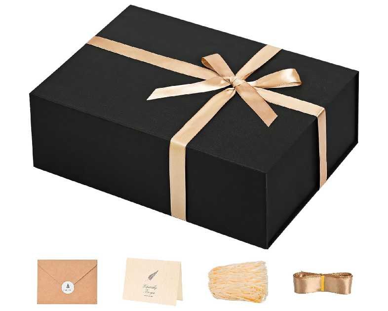 LIFELUM Gift Box 13.5''x10''x4'' Large Black Gifts Boxes with Magnetic Lids Luxury Gift Box for Groomsman Proposal Gifts Contains Card, Ribbon, Filler for Wedding, Christmas,Birthday Gift Packging