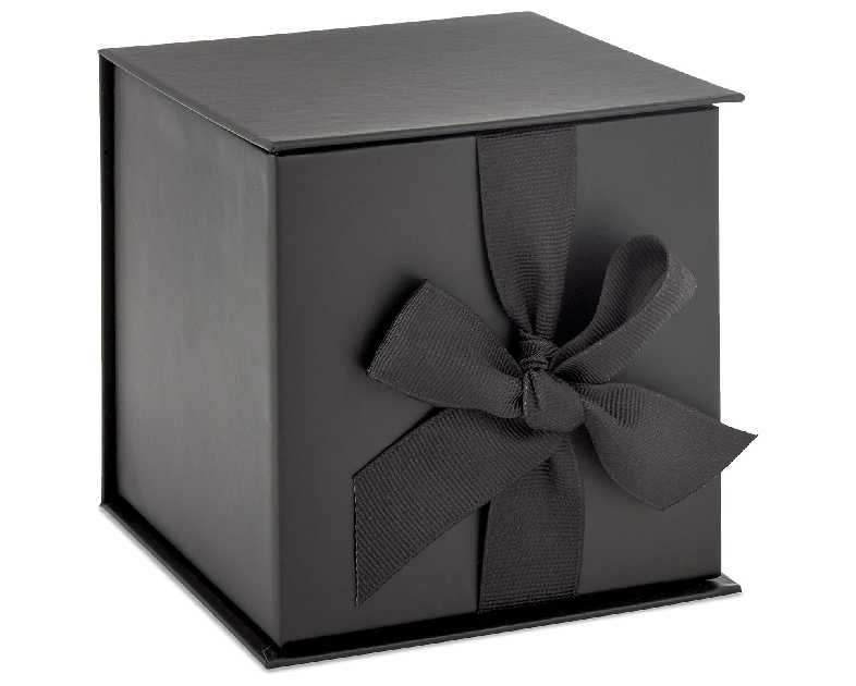 Hallmark Small Gift Box with Bow and Shredded Paper Fill (Black 4 inch Gift Box) for Weddings, Graduations, Birthdays, Father's Day, Groomsmen Gifts, All Occasion