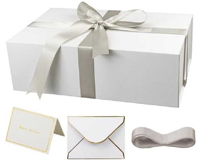YINUOYOUJIA Large White Gift Boxes with Lid,14"x9"x4.5" Magnetic Gift Box with Ribbon,Cards and Envelopes for Presents,Great for Wedding,Birthdays,Crafting,Gift Packaging.