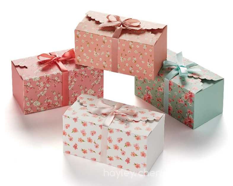 Floral Gift Boxes with Lids & Ribbons (20 Pack) 8” x 4” Cute Decorative Pastel Treat Boxes Empty for Small Presents, Cookies, Mithai Indian Sweets, Diwali, Candy, Party Favors, Bulk Unique Return Gift