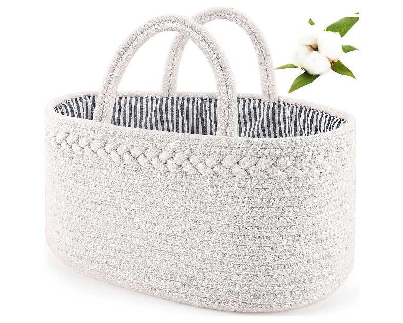 ABenkle Baby Diaper Caddy, Nursery Storage Bin and Car Organizer for Diapers and Baby Wipes, Cotton Rope Diaper Basket Caddy, Changing Table Diaper Storage Caddy