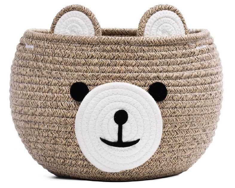 CherryNow Baby Basket for Nursery, Bear Gift Baskets for Kids, Baby Shower Basket with Handles, Small Cute Animal Baskets, Light Brown, 10.5"D x 8.5"H